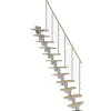 Mittelholmtreppe 'Basel' ahornfarbend/perlgrau gerade, Edelstahlgeländer 13 Stufen
