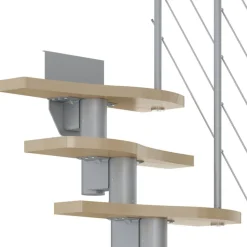 Mittelholmtreppe 'Basel' ahornfarbend/perlgrau gerade, Edelstahlgeländer 13 Stufen
