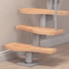 Mittelholmtreppe 'Basel' buchefarbend/perlgrau gerade, Edelstahlgeländer 11 Stufen