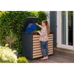 Mülltonnenbox 'Lacina' Holzoptik/anthrazit Stahl 80 x 132 x 116 cm