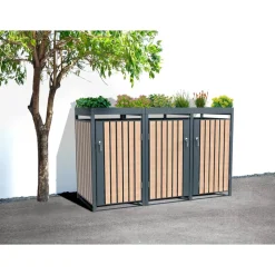 Mülltonnenbox 'Planta' bepflanzbar anthrazit/Holzoptik 84 x 200 x 124 cm