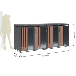 Mülltonnenbox 'Status 4' anthrazit/Holzoptik 265 x 80 x 116 cm