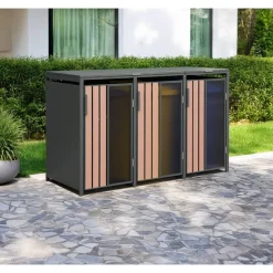Mülltonnenbox 'Status 3' anthrazit/Holzoptik 198 x 80 x 116 cm