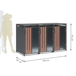 Mülltonnenbox 'Status 3' anthrazit/Holzoptik 198 x 80 x 116 cm