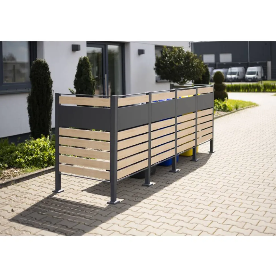 Mülltonnenverkleidung 'Planum' Stahl Holzoptik 330 x 90 x 120 cm