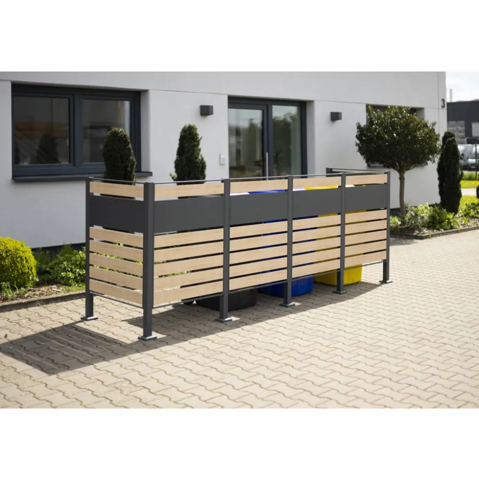 Mülltonnenverkleidung 'Planum' Stahl Holzoptik 330 x 90 x 120 cm