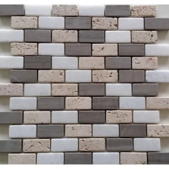 Mosaikfliese 'Athens' Naturstein beige grau brick 30 x 30 cm
