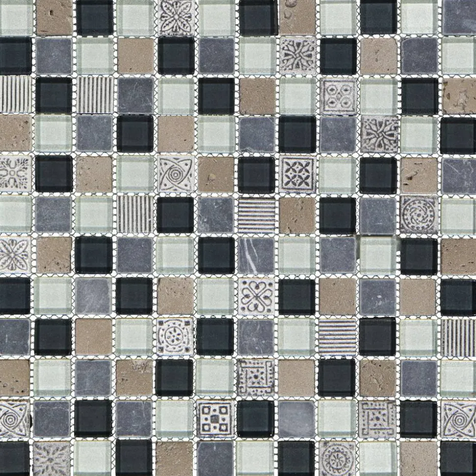Mosaikfliese 'Boston' Materialmix grau 30 x 30 cm