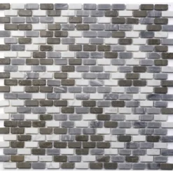 Mosaikfliese 'Brick' Naturstein weiß-grau 30 x 30 cm