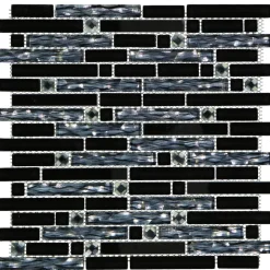 Mosaikfliese 'Diamond' Glas/Metall schwarz/silberfarben 29,8 x 30,4 cm
