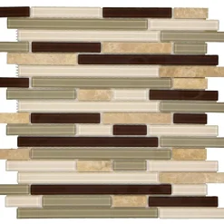 Mosaikfliese 'Easyglue' selbstklebend Glas/Naturstein beige matt, 30,5 x 30,5 cm