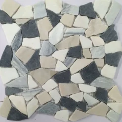 Mosaikfliese 'Peb' Naturstein beige-schwarz 29 x 29 cm