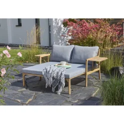 Multifunktionssofa 'Tessa' 2-Sitzer Akazienholz braun/grau 130/176 x 73 x 80/139,5 cm