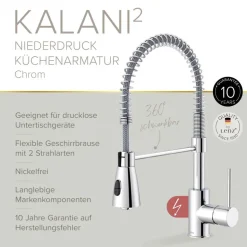 Niederdruck-Spültischarmatur 'Kalani²' herausziehbar chromfarben 43,6 cm