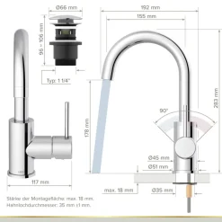Niederdruck-Waschtischarmatur 'Bow 2' chromfarben 28,2 cm