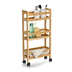 Nischen-Rollwagen Bambus/MDF naturfarben 36 x 74 x 15 cm