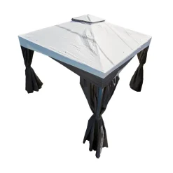 Pavillon 'Malta 1010' schwarz/grau 300 x 300 x 271 cm, mit Moskitonetzen und Vorhangset