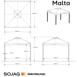 Pavillon 'Malta 1010' schwarz/grau 300 x 300 x 271 cm, mit Moskitonetzen und Vorhangset