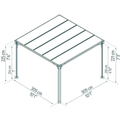Pavillon 'Milano' anthrazit 309 x 309 cm Polycarbonat grau