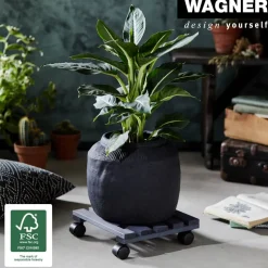 Pflanzenroller 'Nature GH 0159' Kiefernholz anthrazit 29 x 29 cm