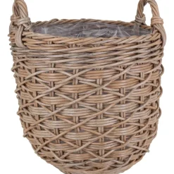 Pflanzkorb Polyrattan braun-mix rund mit 2 Griffen Ø 31 x 28/36 cm, mit Polybeutel
