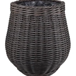 Pflanzkorb Polyrattan grau/braun rund bauchig Ø 32 x 32 cm, mit Polybeutel