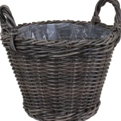 Pflanzkorb Polyrattan grau/braun rund mit 2 Griffen Ø 40 x 30/37 cm, mit Polybeutel