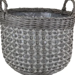 Pflanzkorb Polyrattan grau-mix rund mit 2 Griffen Ø 45 x 35/43 cm, mit Polybeutel