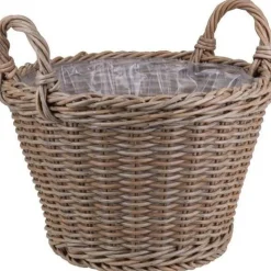 Pflanzkorb Polyrattan natur/braun rund mit 2 Griffen Ø 28 x 21/29 cm