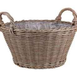 Pflanzkorb Polyrattan natur/braun rund mit 2 Griffen Ø 34 x 16 cm, mit Polybeutel