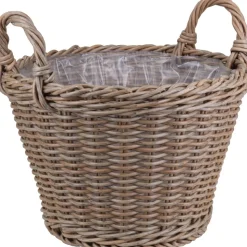 Pflanzkorb Polyrattan natur/braun rund mit 2 Griffen Ø 29 x 21/28 cm, mit Polybeutel