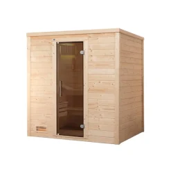 Premium-Massivholzsauna 'Bergen 1' mit 7,5 kW OS-Ofenset, Steuerung, Glastür 188 x 138 x 205 cm