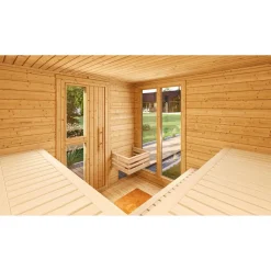 Premium-Saunahaus 'Kuopio 1' anthrazit 9,0 kW BioS-Ofen Steuerung Holztür Fenster 263 x 298 x 253 cm