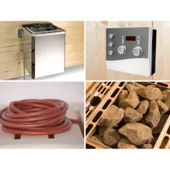 Premium-Saunahaus 'Kuopio 1' natur 9,0 kW BioS-Ofen Steuerung Holztür Fenster 263 x 298 x 253 cm