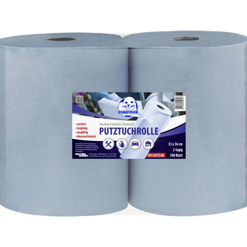 Putztuchrolle blau 2-lagig 2 x 500 Blatt, 2er-Pack