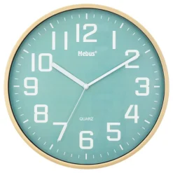 Quarz-Wanduhr Ø 30 cm grün, Holzoptik