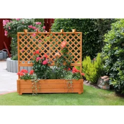 Rankkasten mit Pergola braun 140 x 140 x 46,5 cm