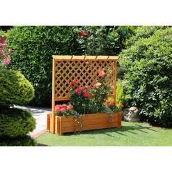 Rankkasten mit Pergola braun 140 x 140 x 46,5 cm