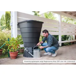 Regentonne 'Ibiza' graphite eckig 300 l inklusive Deckel und Hahn