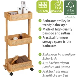 Rollwagen 'Allegre' Bambus/Rattan 3 Regalböden 18,5 x 32 x 71,5 cm