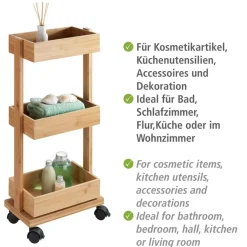 Rollwagen 'Tortona' Bambus 3 Regalböden 31 x 18 x 71,5 cm