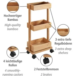 Rollwagen 'Tortona' Bambus 3 Regalböden 31 x 18 x 71,5 cm