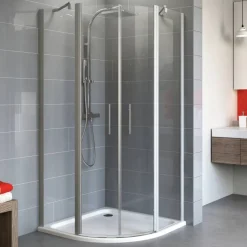 Runddusche mit Drehtür 'Alexa Style 2.0' teilgerahmt, aluminiumfarben, 55 x 192 x 90 cm