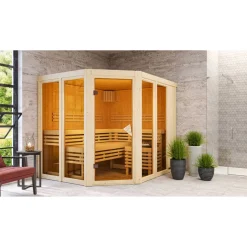 Sauna 'Ariadna 3' naturbelassen mit bronzierter Tür 231 x 196 x 198 cm