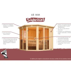 Sauna 'Aurelia 2' naturbelassen mit bronzierter Tür 9 kW Ofen externe Steuerung 231 x 231 x 198 cm