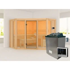 Sauna 'Aurelia 2' naturbelassen mit bronzierter Tür 9 kW Ofen externe Steuerung 231 x 231 x 198 cm