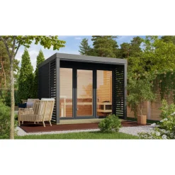 Saunahaus 'Aressa 3' anthrazit / graualuminium Ofen 9 kW extg. Strg 276 x 231,5 x 276 cm