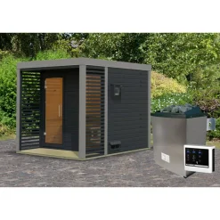 Saunahaus 'Aressa 2' anthrazit / graualuminium Ofen 9 kW externe Steuerung 231 x 231,5 x 276 cm