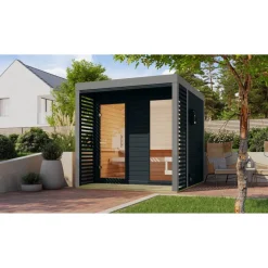 Saunahaus 'Aressa 2' anthrazit / graualuminium Ofen 9 kW externe Steuerung 231 x 231,5 x 276 cm