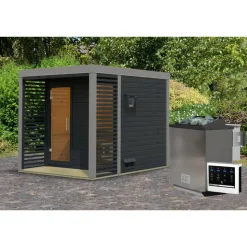 Saunahaus 'Aressa 2' anthrazit / graualuminium Ofen 9 kW Bio externe Steuerung 231 x 231,5 x 276 cm